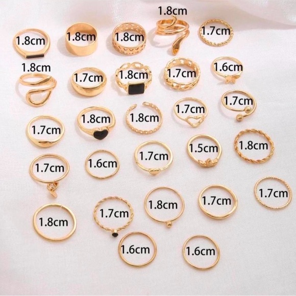 Gold Plated Stackable Ring Set – Stainless Steel, Black Enamel Accents - Picture 2 of 4